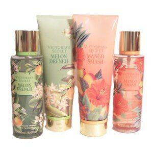 Victoria's Secret Melon Drench & Mango Smash 4 Piece Fragrance Set Lotion & Mist